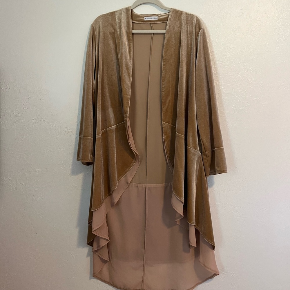 Amazon long gold duster cardigan | size large